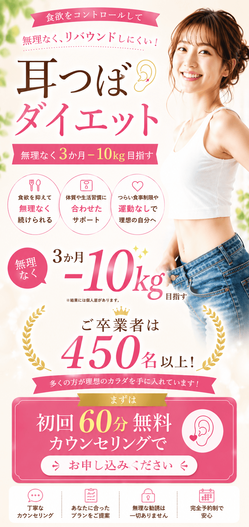 登米市 本気で痩せるなら、運動なしの耳ツボダイエット。初回60分